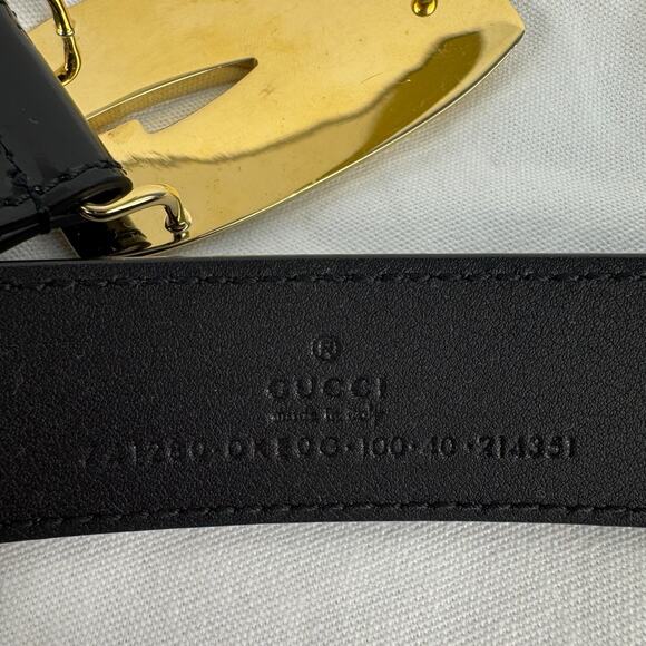 NWT Gucci By Tom Ford G Logo Black Leather and Gold Belt - Picture 6 of 9